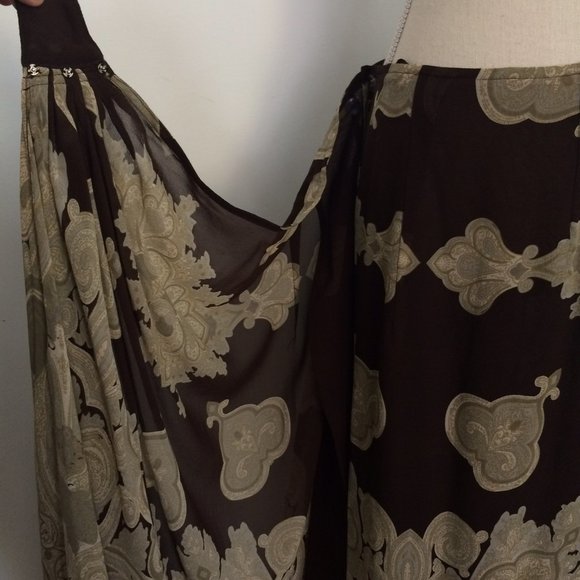 J Peterman Brown Silk Sarong Maxi Skirt 12 - Picture 5 of 11